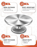 12 Inch Aluminum Alloy Revolving Cake Stand, Cake Turntable for Decorating Rotating Cake Stand for Cupcakes, alternate view 4
