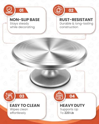 12 Inch Aluminum Alloy Revolving Cake Stand, Cake Turntable for Decorating Rotating Cake Stand for Cupcakes, alternate view 4
