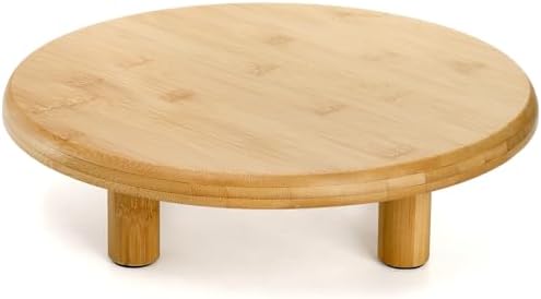 12 Inch Bamboo Cake Stand, 3.3''H Round Pedestal Tray, Decorative Display Risers with Legs, Dessert Plate Holder