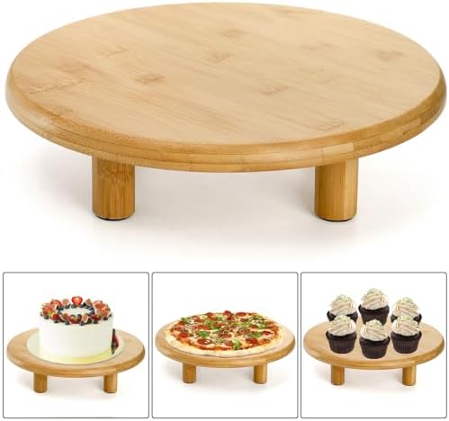 12 Inch Bamboo Cake Stand, 3.3''H Round Pedestal Tray, Decorative Display Risers with Legs, Dessert Plate Holder, alternate