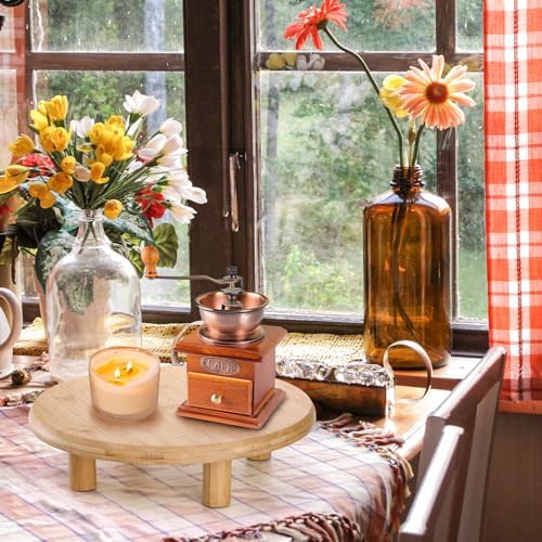12 Inch Bamboo Cake Stand, 3.3''H Round Pedestal Tray, Decorative Display Risers with Legs, Dessert Plate Holder, alternate