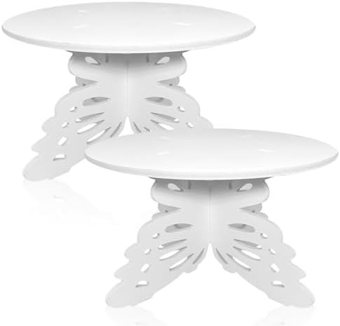 12 Inch Butterfly Cake Stand, White Butterfly PVC Cake Holder for Birthday Wedding Party, Round Cake Stand for