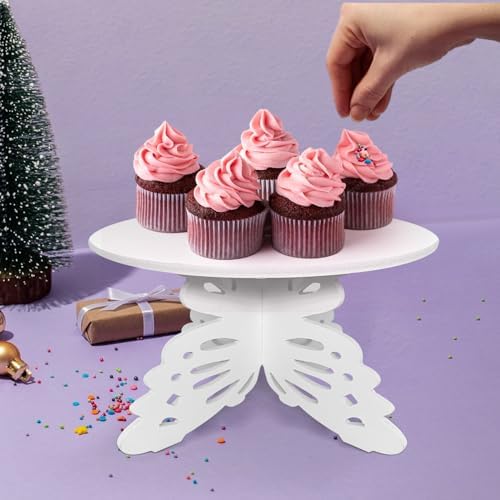 12 Inch Butterfly Cake Stand, White Butterfly PVC Cake Holder for Birthday Wedding Party, Round Cake Stand for, alternate