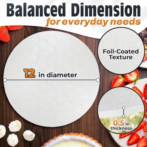 12 Inch Cake Drum, White Round Cake Board, 1/2 Inch Thick Cardboard, alternate view 2