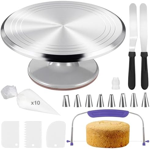 12 Inch Cake Turntable Decorating Stand with Aluminum, Cake Turntable Decorating Kit, Rotating Cake Stand Cake