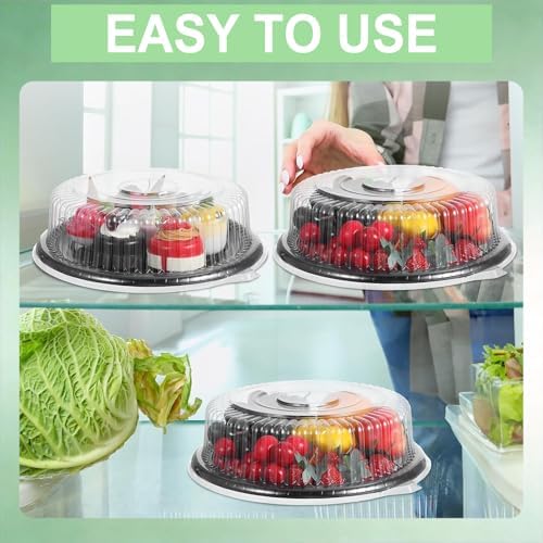 12-Inch Catering Trays with Clear Lids 10 Pack Heavy Duty - Durable PET Plastic Round Serving Platters for, alternate view 5
