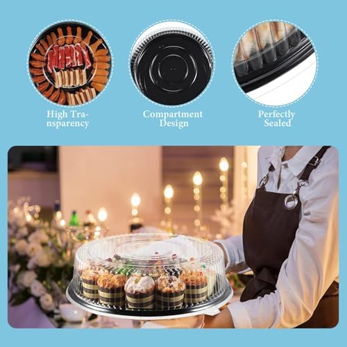 12-Inch Catering Trays with Clear Lids 10 Pack Heavy Duty - Durable PET Plastic Round Serving Platters for, alternate view 7
