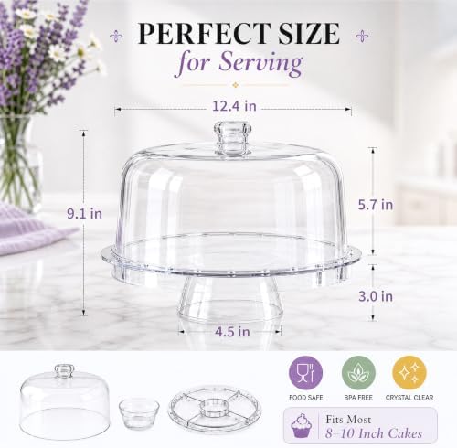 12 Inch Clear Acrylic Cake Stand With Lid, Versatile Reversible Design in 12 Inch in Clear, alternate view 2