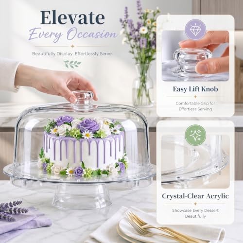 12 Inch Clear Acrylic Cake Stand With Lid, Versatile Reversible Design in 12 Inch in Clear, alternate view 3