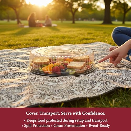 12 Inch Clear Round Plastic Tray Lids - Stackable Plastic Dome Lids for Catering Trays with Lids, Party Trays &, alternate