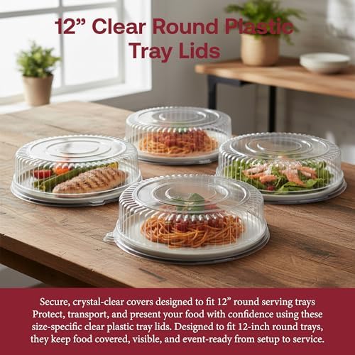 12 Inch Clear Round Plastic Tray Lids - Stackable Plastic Dome Lids for Catering Trays with Lids, Party Trays &, alternate