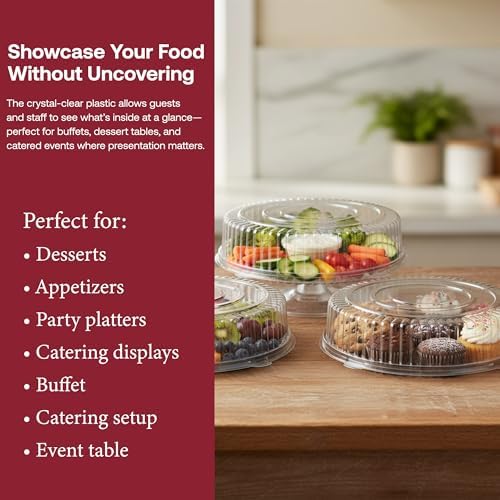 12 Inch Clear Round Plastic Tray Lids - Stackable Plastic Dome Lids for Catering Trays with Lids, Party Trays &, alternate