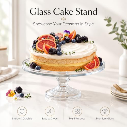 12 Inch Glass Cake Stand, Clear Pedestal Dessert Plate in clear, alternate view 3