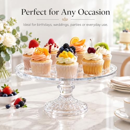 12 Inch Glass Cake Stand, Clear Pedestal Dessert Plate in clear, alternate view 5