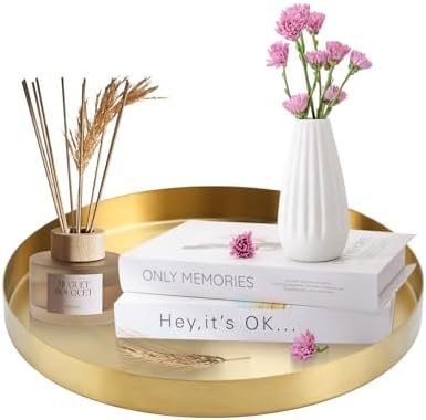 12 Inch Golden Round Platter Tray, Trays for Domestic Purposes, Stainless Steel Serving, Circle Decorative Tray