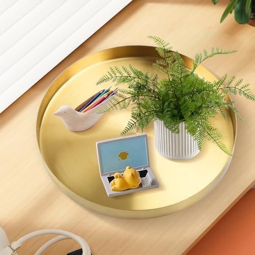 12 Inch Golden Round Platter Tray, Trays for Domestic Purposes, Stainless Steel Serving, Circle Decorative Tray, alternate