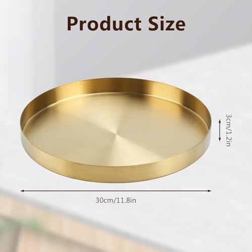 12 Inch Golden Round Platter Tray, Trays for Domestic Purposes, Stainless Steel Serving, Circle Decorative Tray, alternate