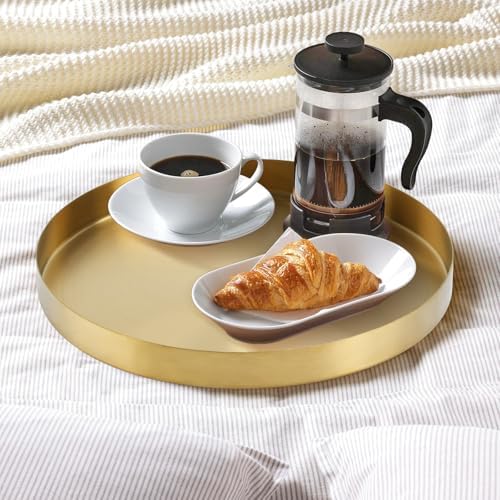12 Inch Golden Round Platter Tray, Trays for Domestic Purposes, Stainless Steel Serving, Circle Decorative Tray, alternate