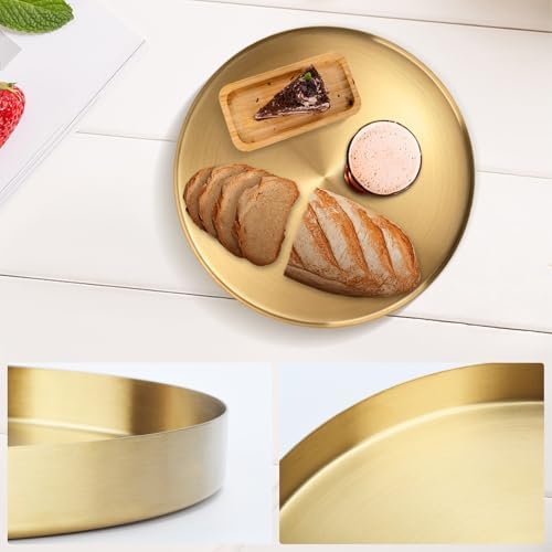 12 Inch Golden Round Platter Tray, Trays for Domestic Purposes, Stainless Steel Serving, Circle Decorative Tray, alternate