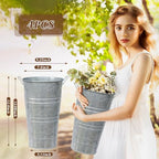 12 Inch High Galvanized Bucket Vase w/Handle 4Pcs White Metal Vases, alternate view 3