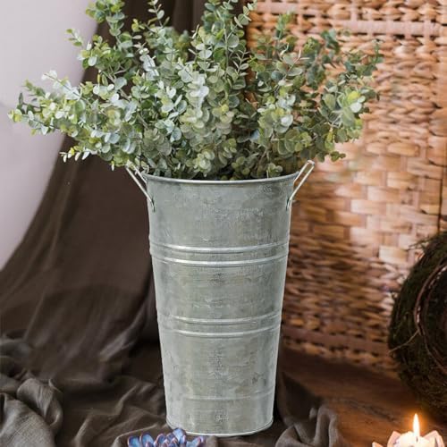 12 Inch High Galvanized Bucket Vase w/Handle 4Pcs White Metal Vases, alternate view 5