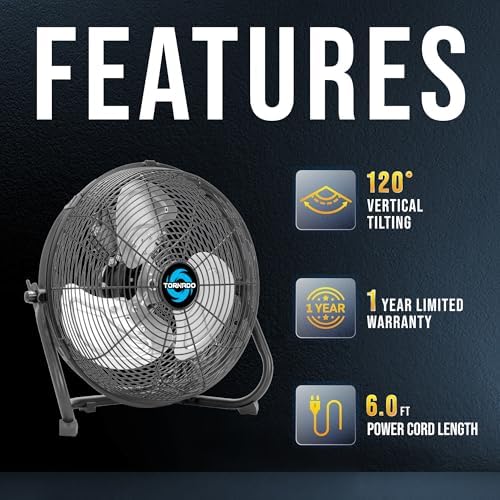 12 Inch High Velocity Cooling Floor Fan, 3-Speed Industrial Powerful Metal Floor Fan for Commercial and Home, alternate view