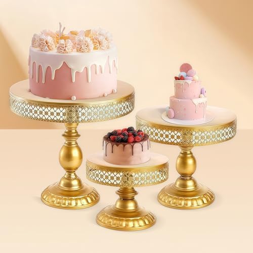 12 Inch Iron Round Cake Stand Dessert Holder for Wedding Birthday Baby Shower Anniversary (Gold) in Gold, alternate view 3
