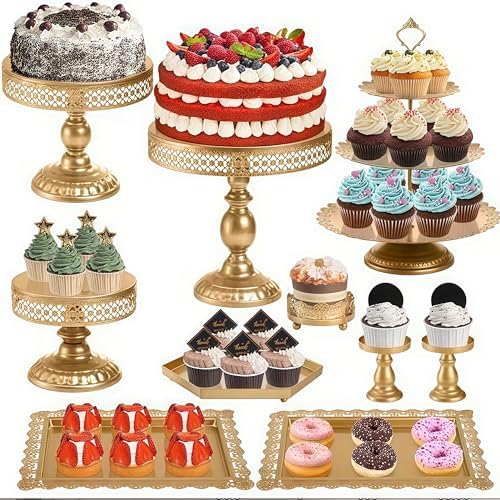 12 Inch Iron Round Cake Stand Dessert Holder for Wedding Birthday Baby Shower Anniversary (Gold) in Gold, alternate view 7