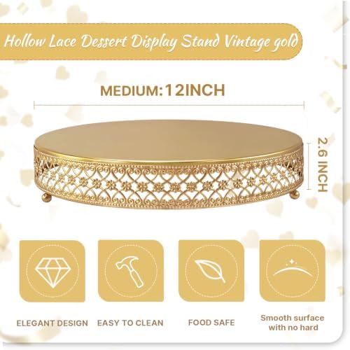 12 Inch Luxury Gold Cake Stand, Round Metal Dessert Display in Dark Gold, alternate view 3