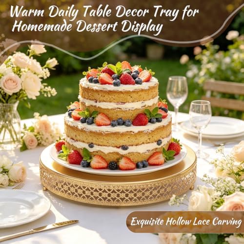 12 Inch Luxury Gold Cake Stand, Round Metal Dessert Display in Dark Gold, alternate view 4