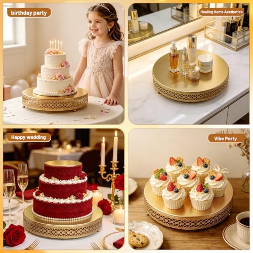 12 Inch Luxury Gold Cake Stand, Round Metal Dessert Display in Dark Gold, alternate view 7