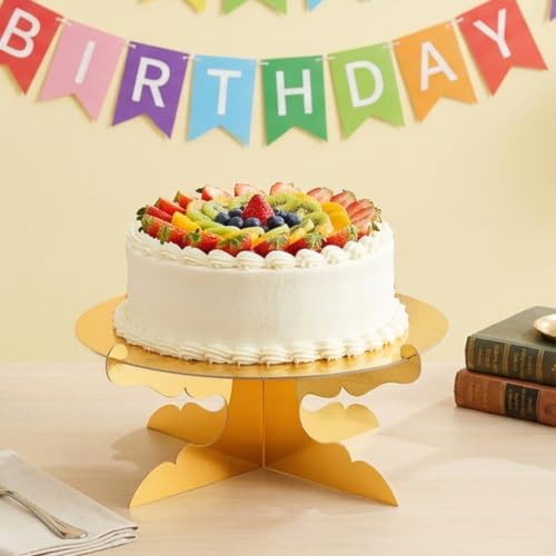 12 inch One Tier Cardboard Cupcake Stands & Cake Stands for Party (1, Gold) in Gold, alternate view 2