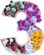 12 inch Paper Mache Number fillable Cardboard Sweet Charcuteire Birthday Treat Serving Tray (Pink, Number 3) in