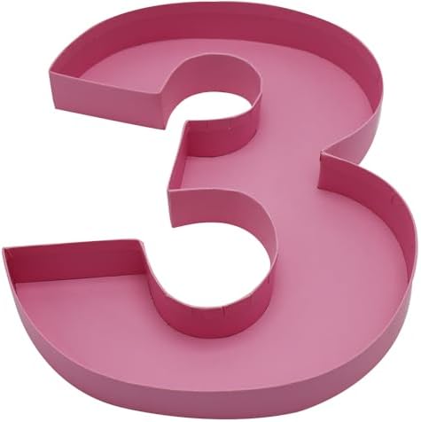 12 inch Paper Mache Number fillable Cardboard Sweet Charcuteire Birthday Treat Serving Tray (Pink, Number 3) in, alternate