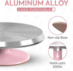 12 Inch Pink Aluminum Alloy Revolving Cake Stand for Cake Decorating in Pink, alternate view 3