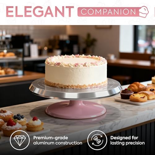 12 Inch Pink Aluminum Alloy Revolving Cake Stand for Cake Decorating in Pink, alternate view 6