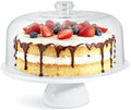 12 Inch Porcelain Cake Stand with Acrylic Dome Lid, White Pedestal in White