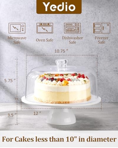 12 Inch Porcelain Cake Stand with Acrylic Dome Lid, White Pedestal in White, alternate view 2