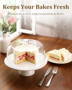 12 Inch Porcelain Cake Stand with Acrylic Dome Lid, White Pedestal in White, alternate view 4