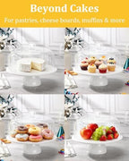 12 Inch Porcelain Cake Stand with Acrylic Dome Lid, White Pedestal in White, alternate view 5