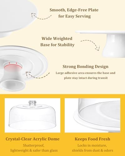 12 Inch Porcelain Cake Stand with Acrylic Dome Lid, White Pedestal in White, alternate view 6