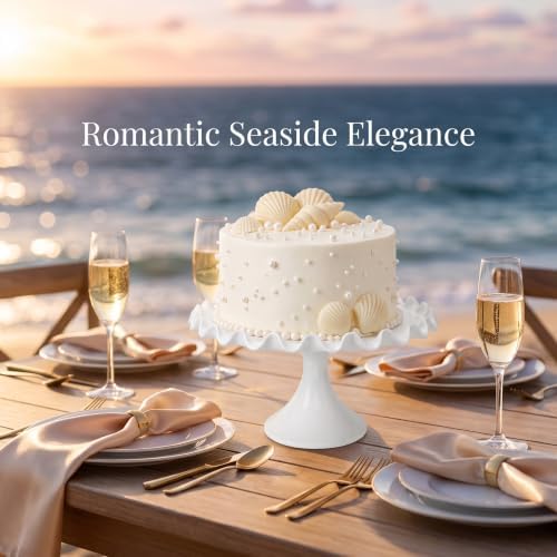 12-Inch Porcelain Round Cake Stand - White Dessert Stand for Wedding, Birthday Party in White, alternate view 2