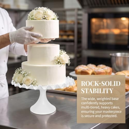 12-Inch Porcelain Round Cake Stand - White Dessert Stand for Wedding, Birthday Party in White, alternate view 5
