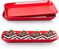 12 Inch Rectangular Serving Platter Set of 3, Red Porcelain Serving Plates, Appetizer Salad Dessert Trays for