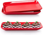 12 Inch Rectangular Serving Platter Set of 3, Red Porcelain Serving Plates, Appetizer Salad Dessert Trays for