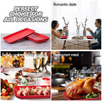 12 Inch Rectangular Serving Platter Set of 3, Red Porcelain Serving Plates, Appetizer Salad Dessert Trays for, alternate view