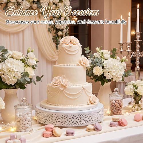 12 Inch Round Wedding Cake Stand for Cupcakes & Desserts, White in White, alternate view 2