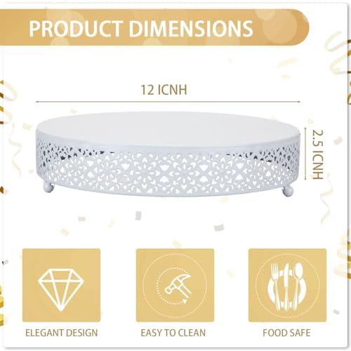 12 Inch Round Wedding Cake Stand for Cupcakes & Desserts, White in White, alternate view 3