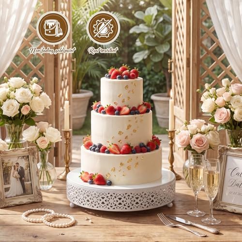 12 Inch Round Wedding Cake Stand for Cupcakes & Desserts, White in White, alternate view 5