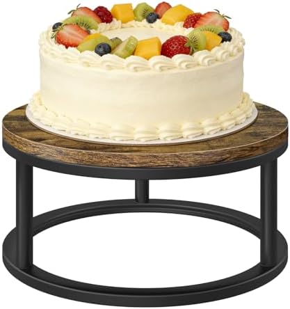 12 Inch Rustic Round Cake Stand, Wood Cupcake Pedestal Serving Tray Display in Black